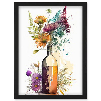 Artery8 Spring Wildflower Bouquet In A Glass Wine Bottle Wall Art PrintA4 Size from B&Q