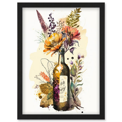 Artery8 Wildflower Bouquet In Upcycled Glass Wine Bottle Wall Art PrintA4 Size from B&Q
