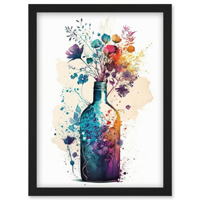 Artery8 Wildflower Spring Bouquet In Glass Wine Bottle Wall Art PrintA4 Size from B&Q