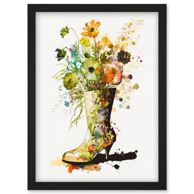 B&Q -  Wildflower Bouquet In A High Heel Floral Boot Wall Art PrintA4 Size