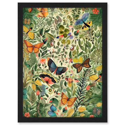 Artery8 Butterflies Flying In Spring Field Modern Folk Art Wall Art PrintA4 Size from B&Q