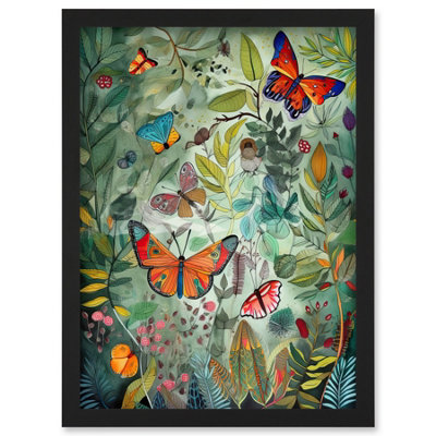 Artery8 Butterflies In A Spring Field Modern Folk Art Wall Art PrintA4 Size from B&Q