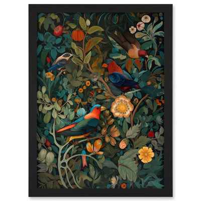 Artery8 Parrots On Exotic Blooming Trees Modern Folk Art Wall Art PrintA4 Size from B&Q