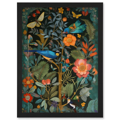 Artery8 Birds And Butterflies Modern Flower Art Nouveau Wall Art PrintA4 Size from B&Q