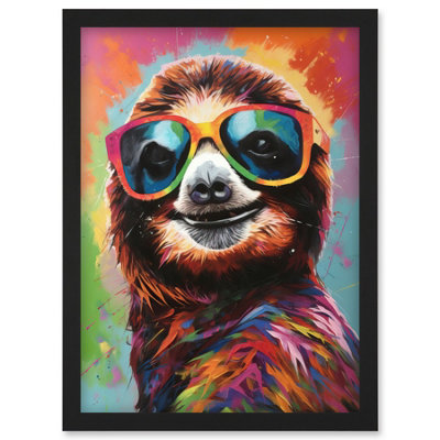 B&Q -  Multicoloured Smiling Sloth Wearing Sunglasses Wall Art PrintA4 Size