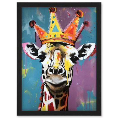 Artery8 Giraffe Wearing A Crown King Queen Modern Pop Art Wall Art PrintA4 Size from B&Q