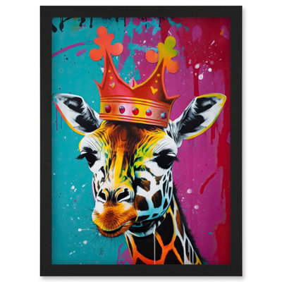 Artery8 King Queen Giraffe Wearing A Crown Modern Pop Art Wall Art PrintA4 Size from B&Q