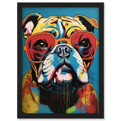 Artery8 English Bulldog Wearing Sunglasses Modern Pop Art Wall Art PrintA4 Size from B&Q