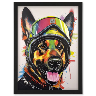 Artery8 German Shepherd Dog Wearing Ski Helmet And Goggles Wall Art PrintA4 Size