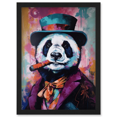 Artery8 Panda Portrait With Purple Suit Top Hat And Cigar Wall Art PrintA4 Size from B&Q