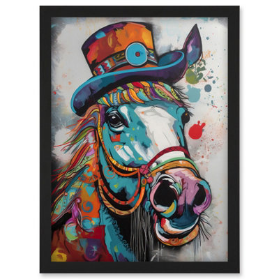 Artery8 Horse Hippie In Multicoloured Bridles And Top Hat Wall Art PrintA4 Size from B&Q