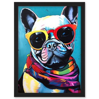 Artery8 French Bulldog In Sunglasses And Bandana Folk Art Wall Art PrintA4 Size from B&Q
