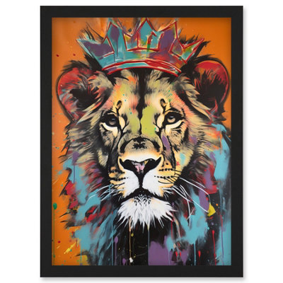 B&Q -  Lion Wearing Crown Jungle King Animal Portrait Wall Art PrintA4 Size