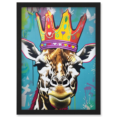 Artery8 Giraffe With Queen Birthday Crown Modern Pop Art Wall Art PrintA4 Size from B&Q