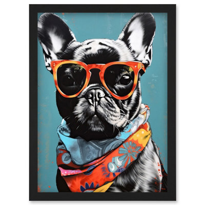 Artery8 English Bulldog Wearing Bandana And Sunglasses Wall Art PrintA4 Size from B&Q