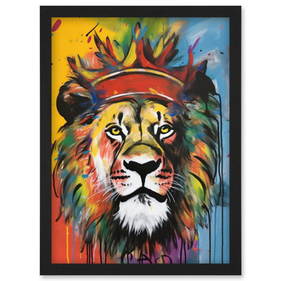 B&Q -  King Of The Jungle Lion With Crown Modern Pop Art Wall Art PrintA4 Size