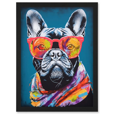 Artery8 English Bulldog With Neon Bandana And Sunglasses Wall Art PrintA4 Size from B&Q