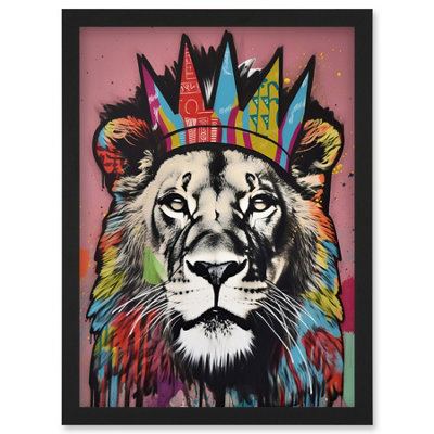 B&Q -  Lion With Crown King Of The Jungle Modern Pop Art Wall Art PrintA4 Size