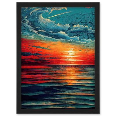 B&Q -  Seascape Scarlet Sunrise Fiery Horizon Clouds Wall Art PrintA4 Size