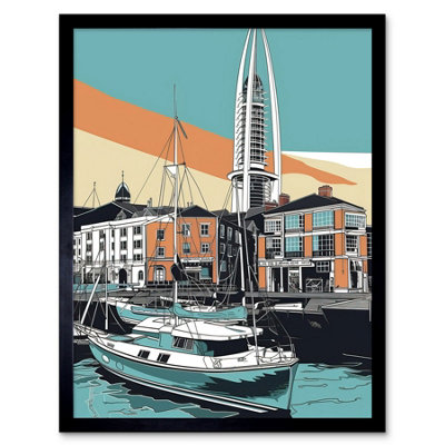 Artery8 Framed Wall Art Portsmouth Historic Dockyard Modern Linocut Style12X16 Inch from B&Q