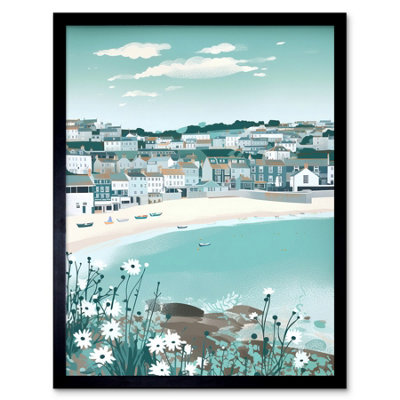 Artery8 Framed Wall Art St Ives Bay Daisies Soft Pastel Coastal Cityscape12X16 Inch from B&Q