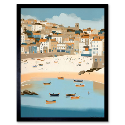 Artery8 Framed Wall Art Small Boats In St Ives Bay Coastal Cityscape12X16 Inch from B&Q