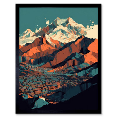 Artery8 Framed Wall Art Modern City Surrounded By Tall Mountains Landscape12X16 Inch from B&Q