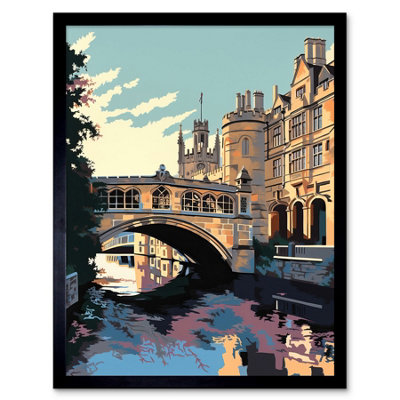 Artery8 Framed Wall Art Bridge Of Sighs Cambridge University On Cam River - 12X16 Inch