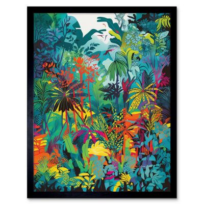 Artery8 Framed Wall Art Rainforest Landscape Vibrant Multicoloured Nature12X16 Inch from B&Q