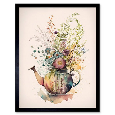 Artery8 Framed Wall Art Wildflower Floral Spring Bouquet In A Teapot Vase12X16 Inch from B&Q