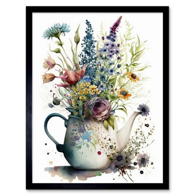 Artery8 Framed Wall Art Spring Wildflower Floral Bouquet In A Teapot Vase12X16 Inch from B&Q