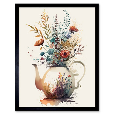 Artery8 Framed Wall Art Wildflower Bouquet Teapot Vase With Floral Design12X16 Inch from B&Q
