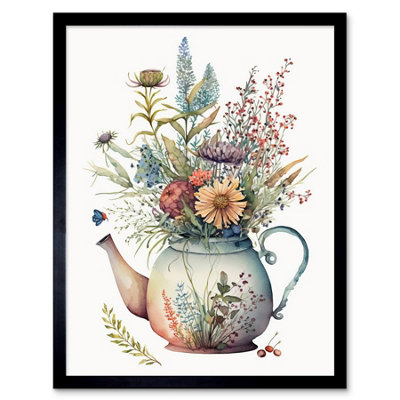 Artery8 Framed Wall Art Wildflower Floral Bouquet In China Pattern Teapot12X16 Inch from B&Q
