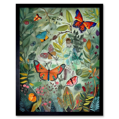 B&Q -  Framed Wall Art Butterflies In A Spring Field Modern Folk12X16 Inch