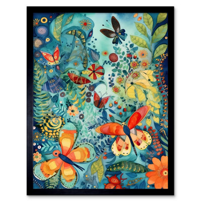 Artery8 Framed Wall Art Butterfly Insects In Flower Field Modern Folk12X16 Inch from B&Q