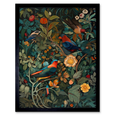 Artery8 Framed Wall Art Parrots On Exotic Blooming Trees Modern Folk12X16 Inch from B&Q