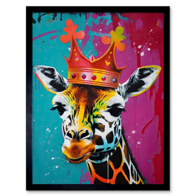 Artery8 Framed Wall Art King Queen Giraffe Wearing A Crown Modern Pop12X16 Inch from B&Q