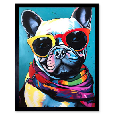 Artery8 Framed Wall Art French Bulldog In Sunglasses And Bandana Folk12X16 Inch from B&Q