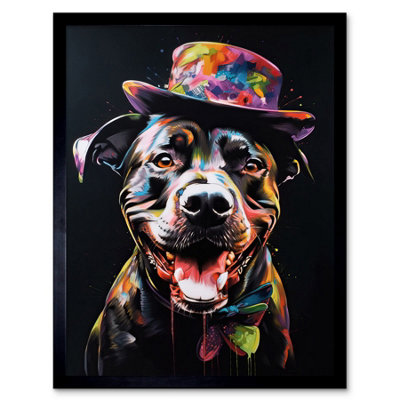 Artery8 Framed Wall Art Rottweiler In Bow Tie And Multicoloured Top Hat12X16 Inch from B&Q