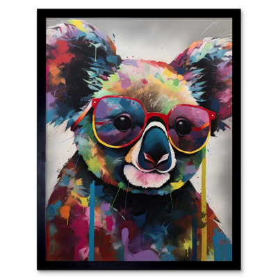 B&Q -  Framed Wall Art Koala With Purple Sunglasses Modern Multicoloured12X16 Inch