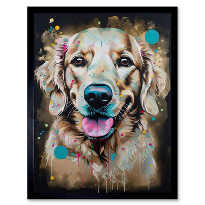 B&Q -  Framed Wall Art Happy Smiling Golden Retriever Dog Portrait12X16 Inch