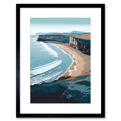 Artery8 Wall Art Print Rhossili Bay Cliffs Over Beach Coastal Landscape Artwork Framed 9X7 Inch from B&Q