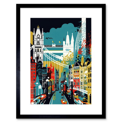Artery8 Wall Art Print London Iconic Landmarks Modern Abstract Cityscape Artwork Framed 9X7 Inch from B&Q