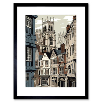 Artery8 Wall Art Print Shambles Street Cityscape With York Minster Towers Artwork Framed 9X7 Inch from B&Q