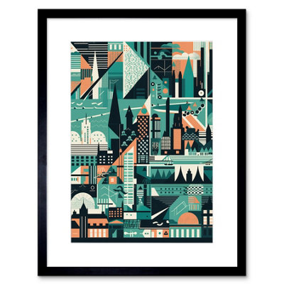 Artery8 Wall Art Print Modern Abstract Geometric Dundee Cityscape Design Artwork Framed 9X7 Inch from B&Q