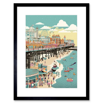 Artery8 Wall Art Print Brighton Beach Pier And Sandy Summer Scene Artwork Framed 9X7 Inch from B&Q