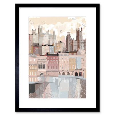 Artery8 Wall Art Print Bath Georgian Architecture Pastel Colour Cityscape Artwork Framed 9X7 Inch from B&Q