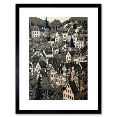 Artery8 Wall Art Print Black Forest City Baden Monochrome Cityscape Artwork Framed 9X7 Inch from B&Q