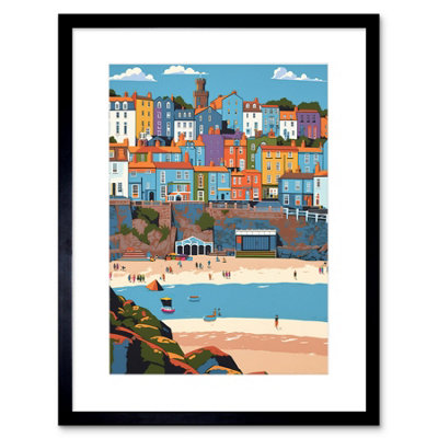 Artery8 Wall Art Print Tenby Castle Beach In Wales Colourful Townscape Artwork Framed 9X7 Inch from B&Q