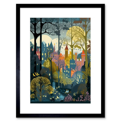 Artery8 Wall Art Print Village Through Sherwood Forest Tree Landscape Artwork Framed 9X7 Inch from B&Q